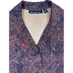 Briggs New York Womens Paisley Button Up Jacket Brown Red Tan Size M 302-B24 VTG
